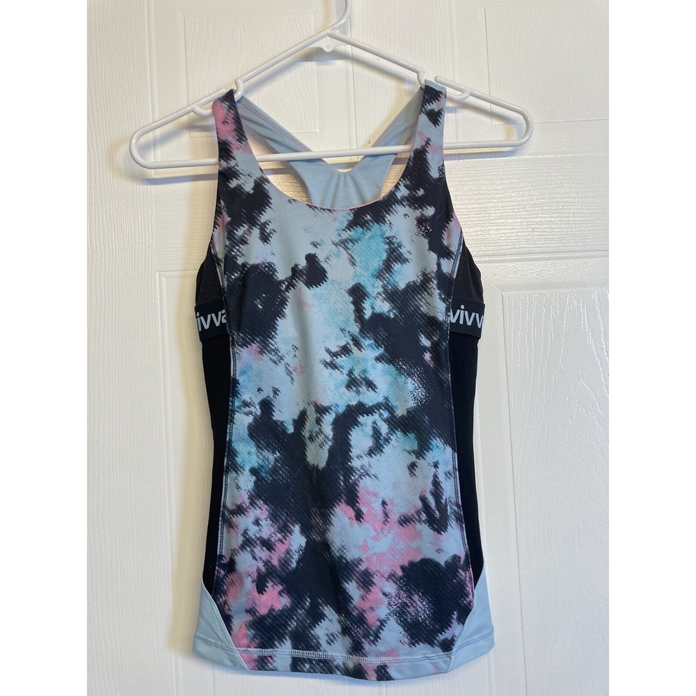 Ivivva‎ Racerback Tank Top Girls 12 Blue Pink Abstract Built-in Bra